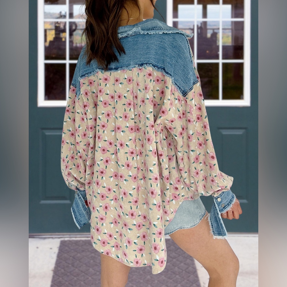 Bibi Rustic Romance floral denim chambray button up - Picture 6 of 8